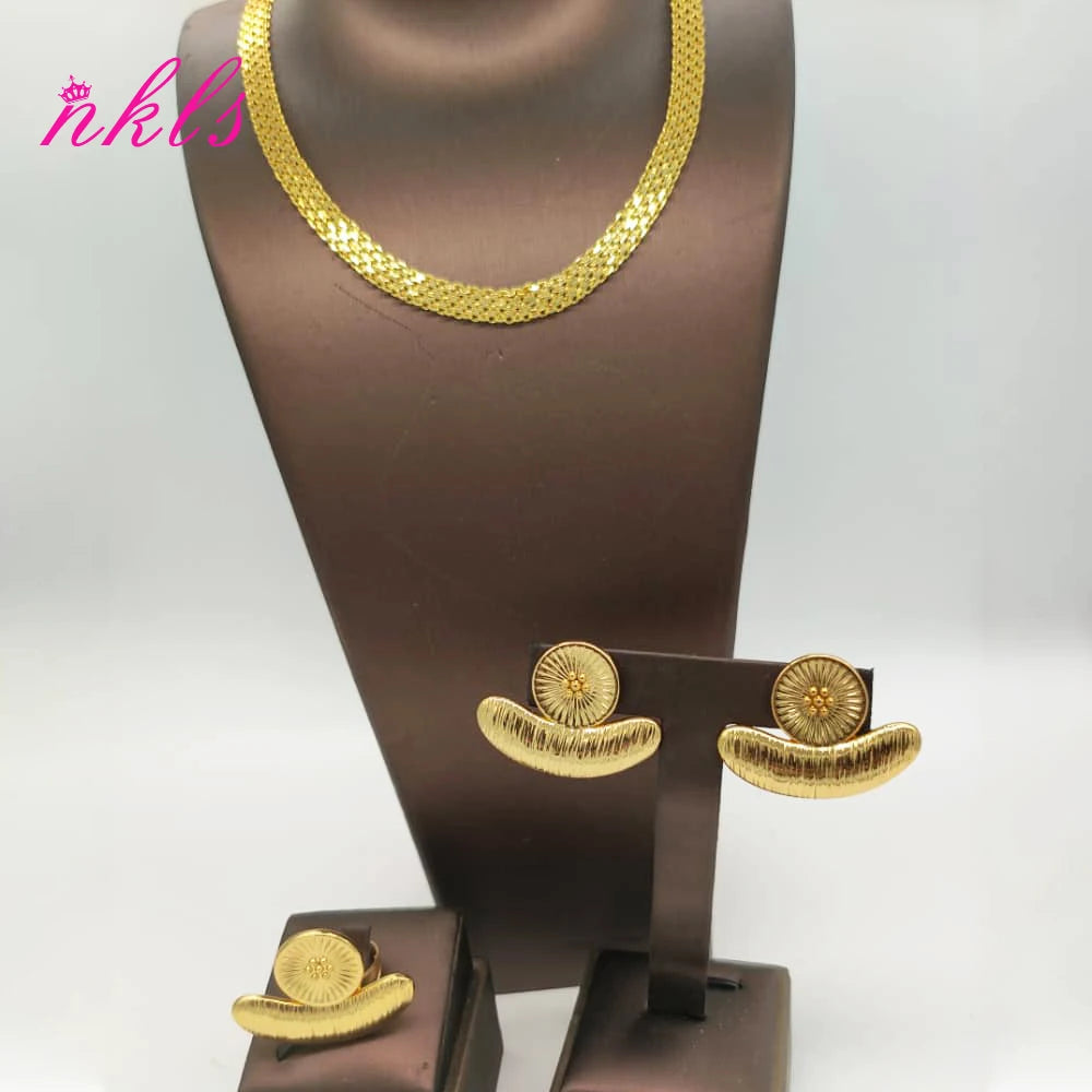 Jewelry Sets For Women Gold Color Chain Luxury Design Earrings Ring Ethiopian The Latest Hot Sale African Nigeria Jewelry Party