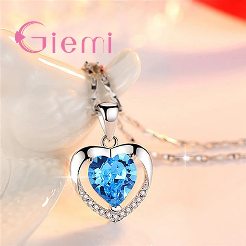 925 Sterling Silver Pendant Necklace For Women Engagement Fashion Jewelry Austrian Crystal Romantic Heart Shape Wholesale
