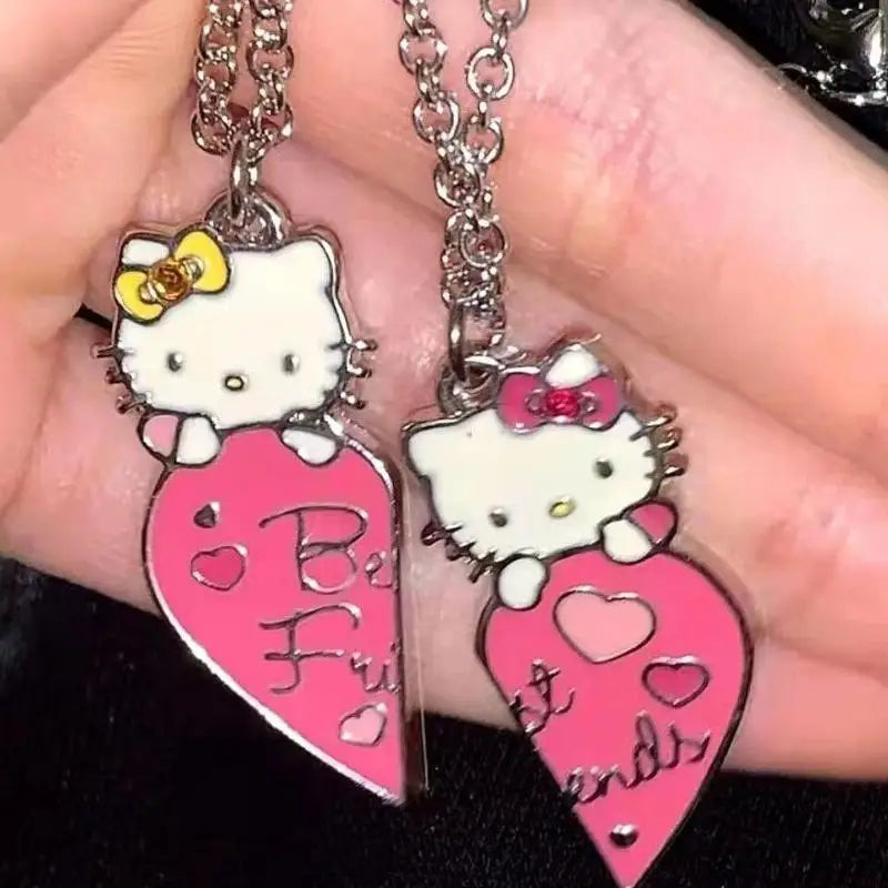 Fashion Best Friends Sweet Sanrio Hello Kitty Couple Pendant Necklace 2 Pcs/ Set Chain Choker BFF Good Friendship Jewelry Gift