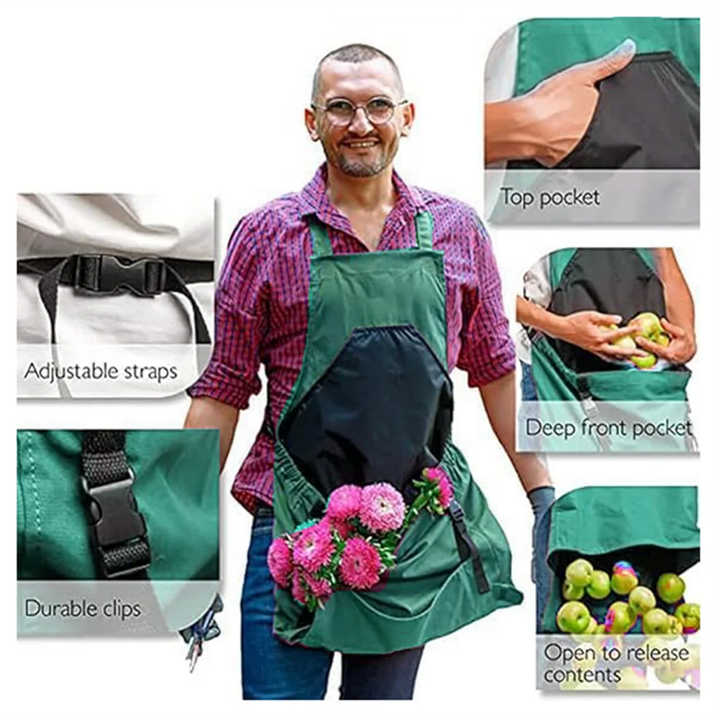 ABTX Versatile Gardening Apron with Waterproof Chest Pocket and Quick Release Harvest Pouch Green