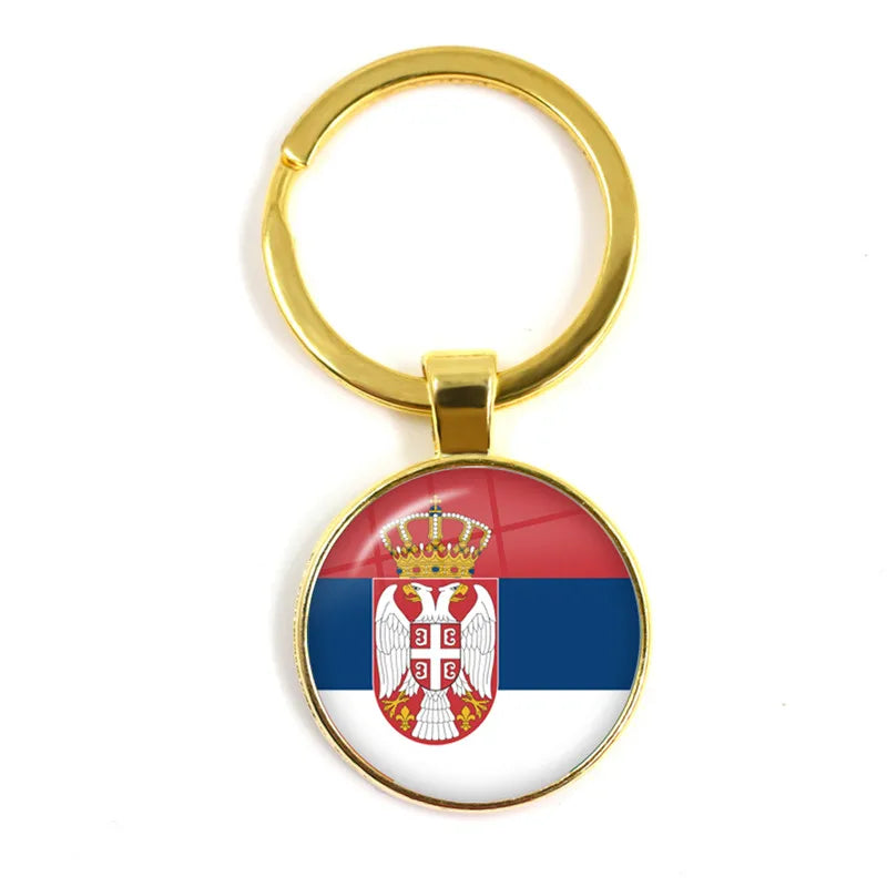 National Flag Round Keychain Korea, Serbia, Russia, Slovenia, Argentina, the United States, Turkey, Spain, Dominica Keyring Gift