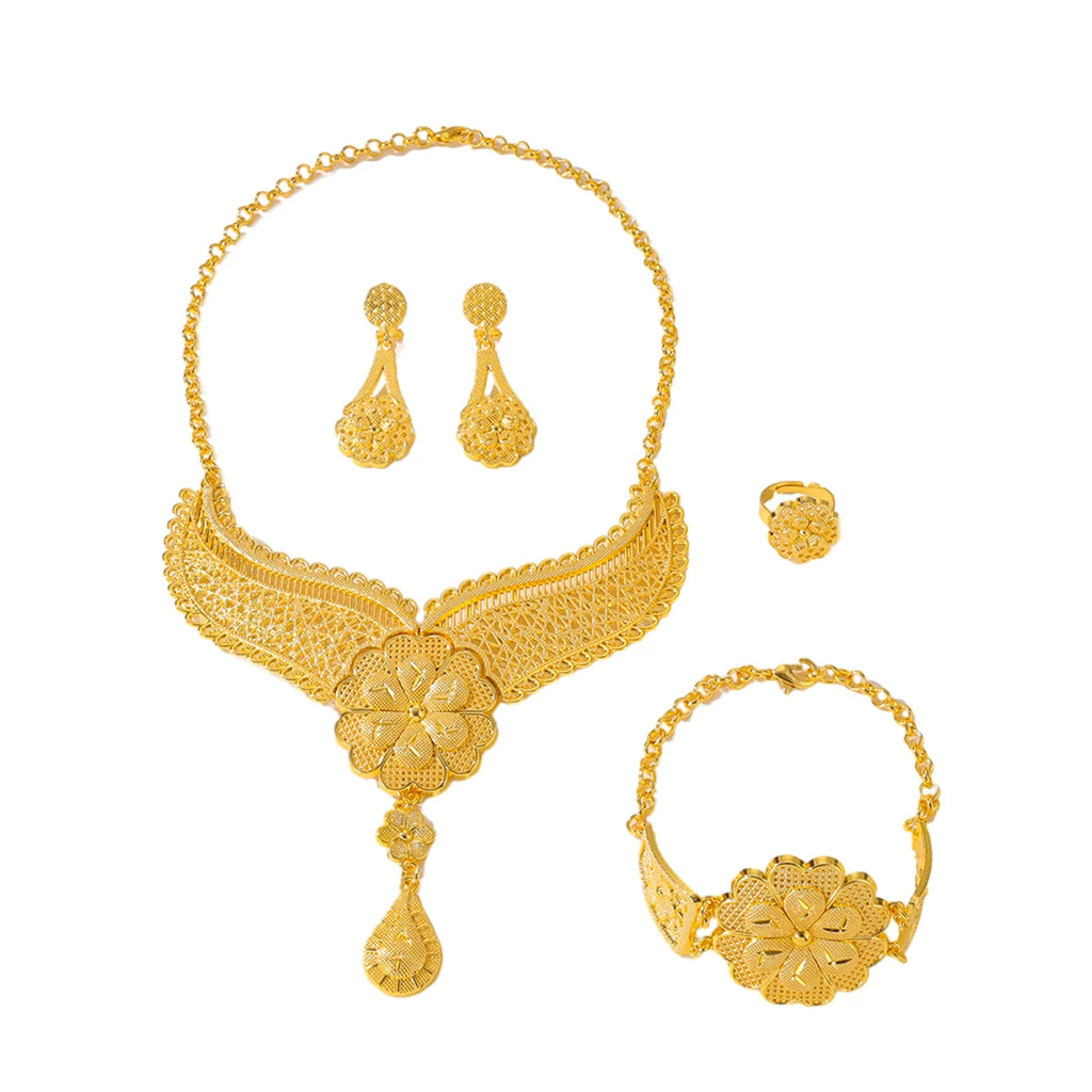 Nigerian Jewelery Set Wedding Jewelry For Women Dubai 24K Gold Color Jewlery African Designer Earrings Bridal Necklace