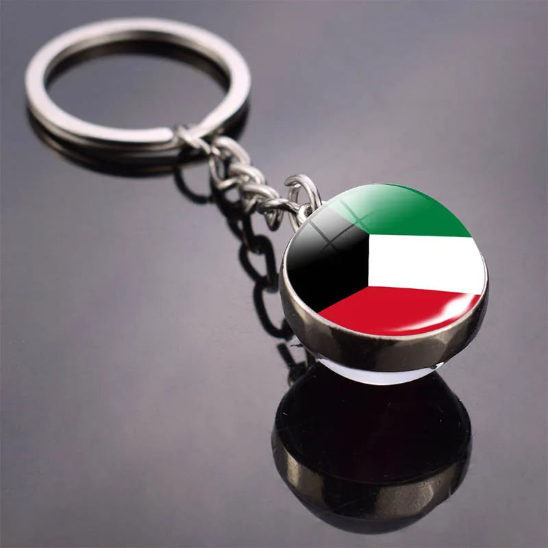 Flag Keychain Syria Iran and Jordan Kuwait Georgia Iraq Flag Keychain Flag Pendant Double Sided Glass Ball Jewelry Keyring