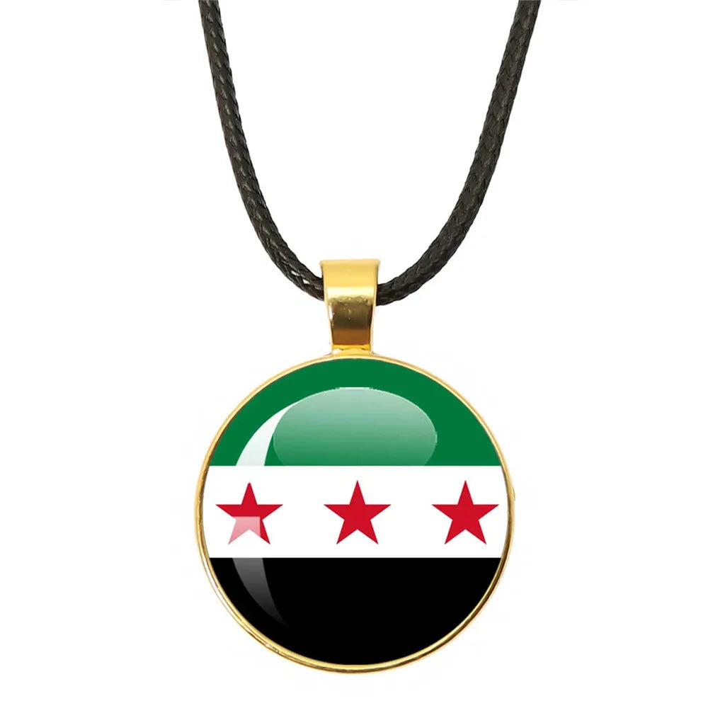 SKY FLAG Syria Flag National Keychain Glass Cabochon Heart-Shape Pendant Keychain For Women Men Charm Fashion Jewelry Gift