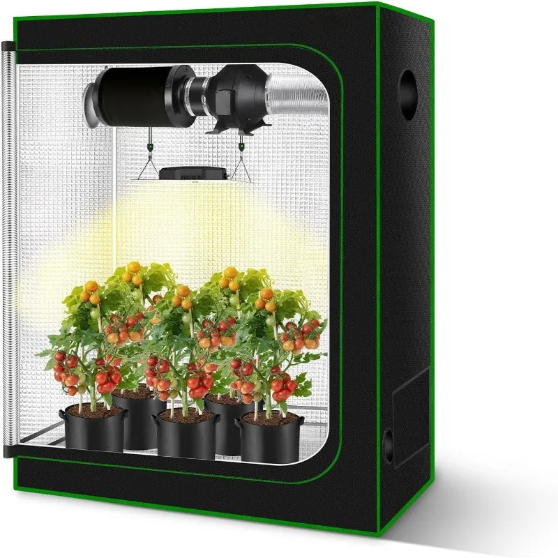 48”x24”x60” Grow Tent, Reflective 600D Mylar,Hydroponic With Observation Window And Floor Tray For Indoor Plant Growing 4’x2’