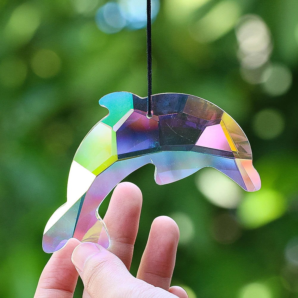 87mm AB Dolphin Shape Crystal Ocean Breeze Suncatcher Glass Prism Hanging Wind Chime Pendant Home Wedding Decoration Accessories