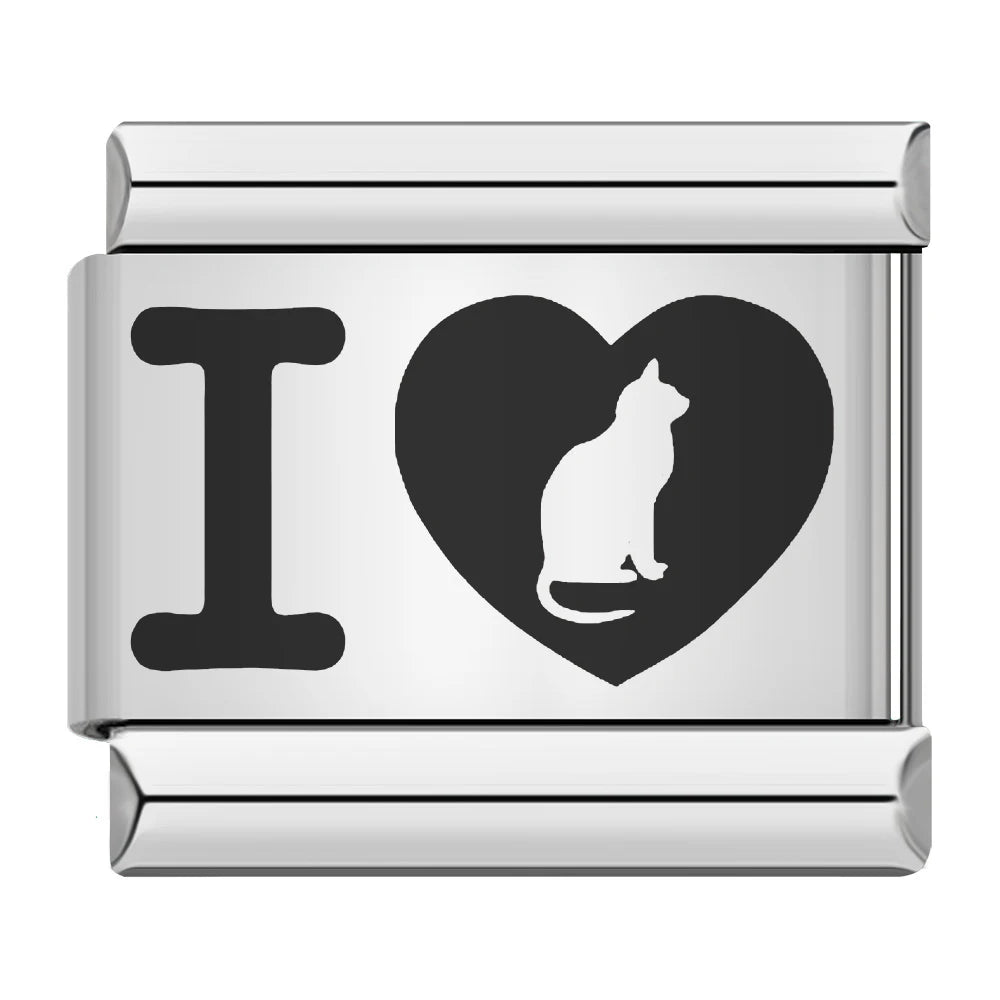 Fashion Romantic Heart I Love Dad Mum You Dogs Links Charm Fit 9mm Bracelet Stainless Steel Valentine's Day Jewelry DIY Making