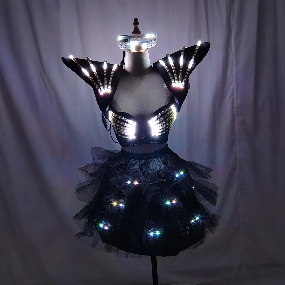 LED Costume Cosplay Futuristic Light Up Clothing Women Luminous Show Party Dance Rave Outfit Robot Gogo Dancer Fancy Wear