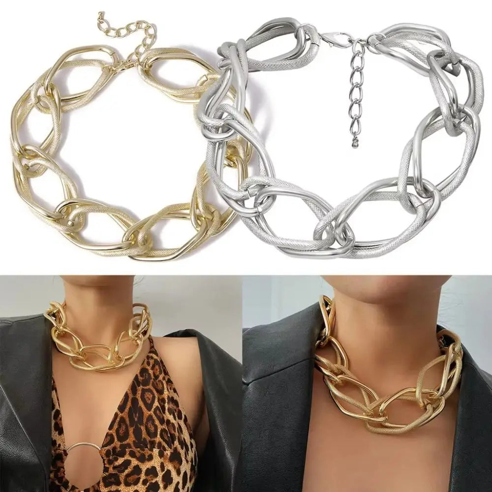 on The Neck Trendy Long Chain Necklace Geometry Thick Link Chain Basic Choker Minimalist Exaggerated Fashion Jewelry Women Men