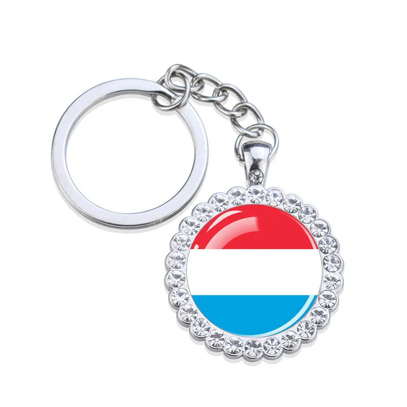 Europe National Flag Keychains Glass Dome Rhinestone Pendant Key Chains Albania Spain Ukraine Russia France Germany Flag Keyring