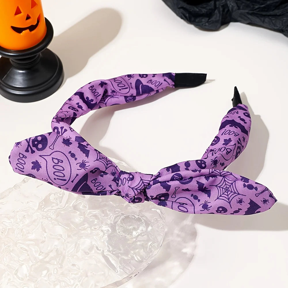 1/4 pcs Halloween Bunny Ear Headband for Girls, Quirky Pumpkin Ghost Bat Pattern Multicolor Hair Accessory