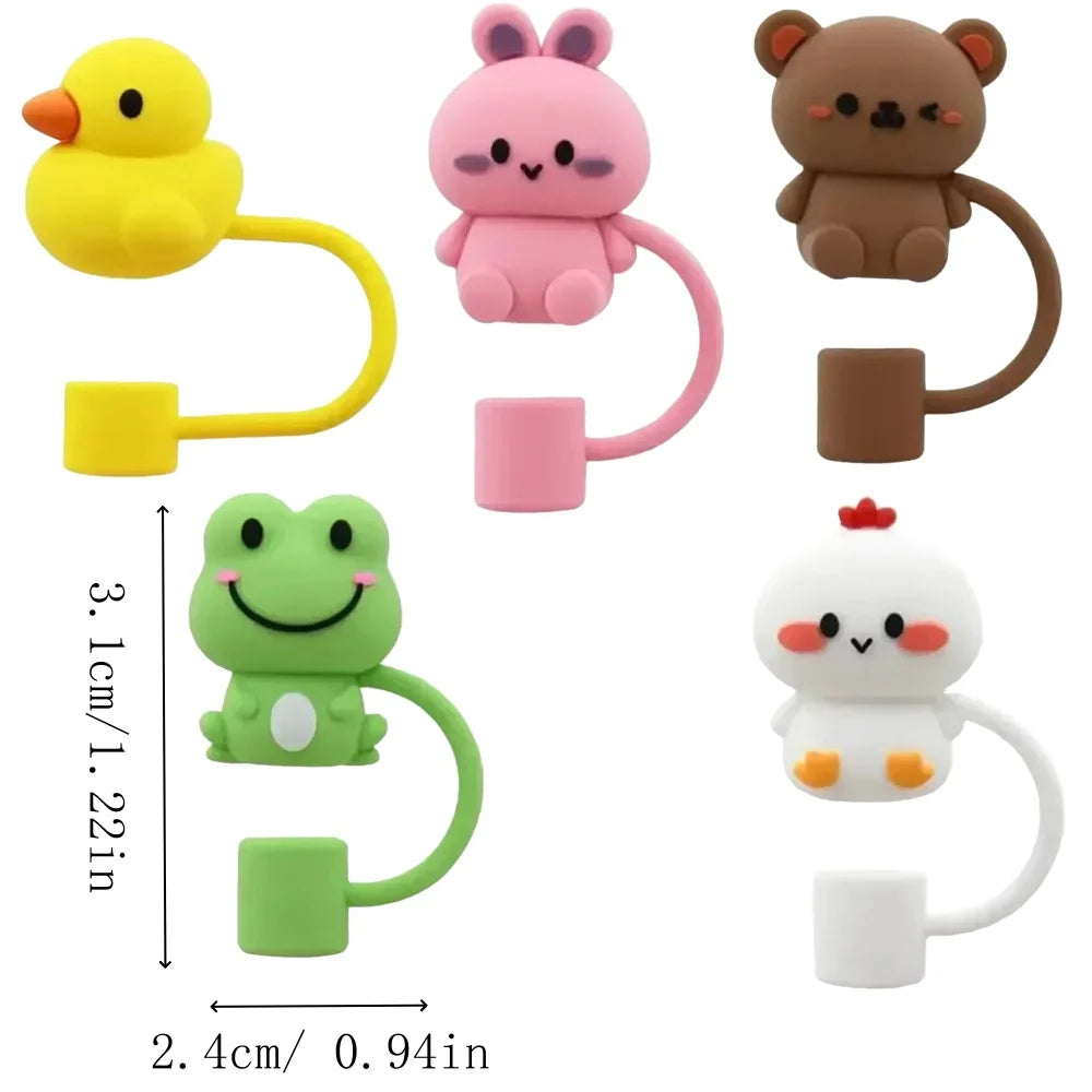 5/10pcs Straw Cover Cap Reusable Silicone Dust-Proof Animal Shape Straw Topper Compatible With 30/40oz Tumbler Handle Tips Lid