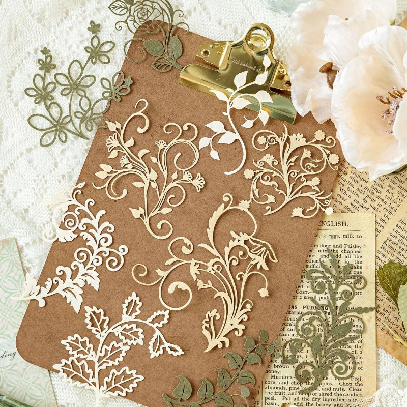10pcs Vintage Botanical Cut-Out Papers - Lace-Like Base Sheets for Journal & Scrapbooking