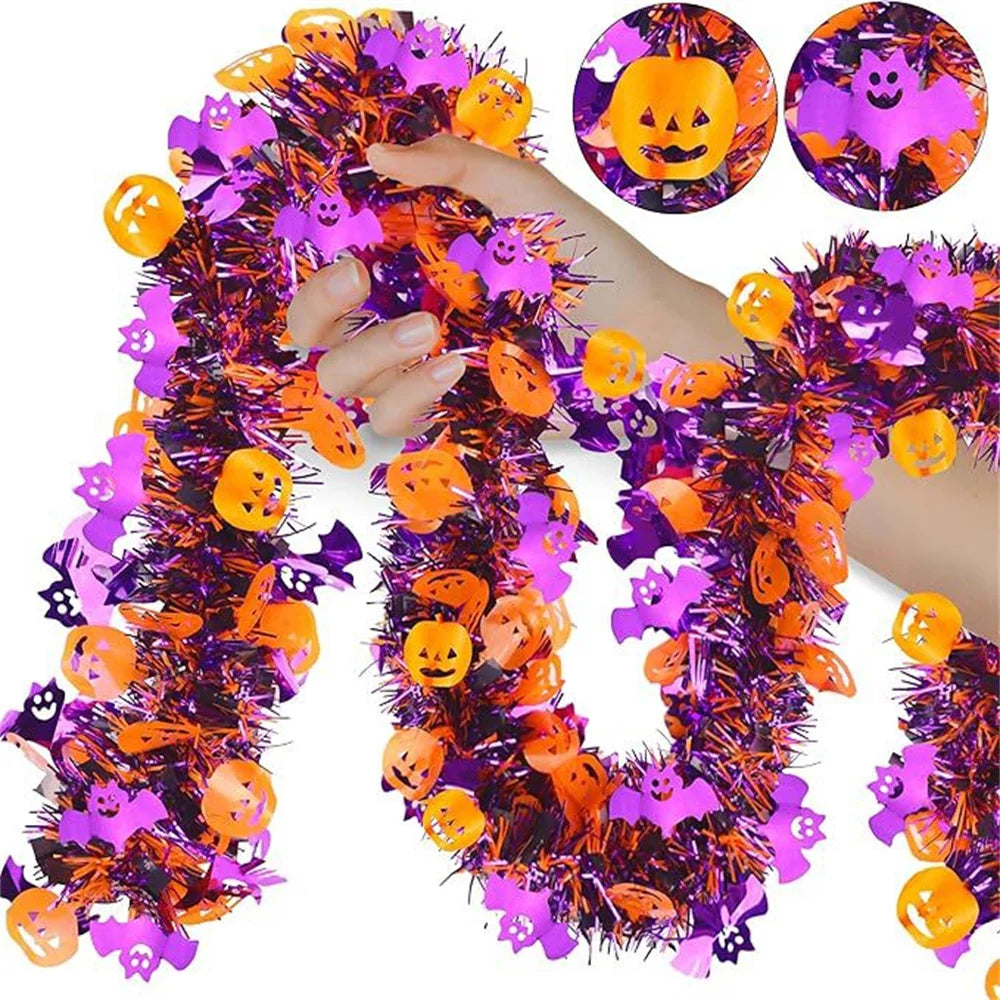 Halloween Decoration Pumpkin Ghost Bat Colorful Strips Halloween Horror Tinsel Garland Ornaments Party Supplies Home Decors New