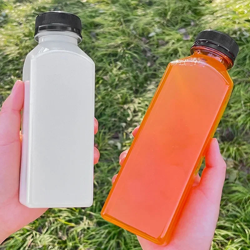 10/1x Transparent Juice Bottles with Caps Empty Clear Containers with Seal Lids for Home DIY Smoothie Milk Water Other Beverages