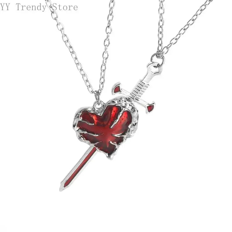 Beautiful Swords Heart Necklace for Women Fashionable Couple Jewelry Accessory H8WF