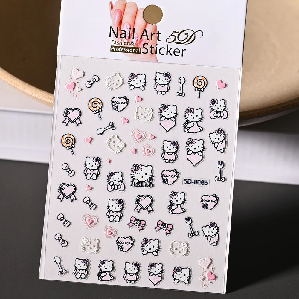5D Sanrio Hawaii Hello Kitty/Mymelody Nail Stickers 1Pcs Kawaii Cartoon Kitty Nail Stickers DIY Holiday Girl Manicure Slider