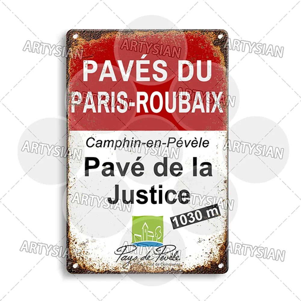 Tour de France Metal Sign Cycling Plaque Paves Du Paris Roubaix Col du Galibier Col de Sarenne Alpe d'Huez Mont Ventoux Glandon
