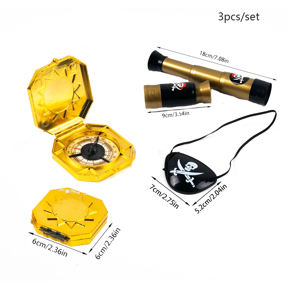 Children Pirate Captain Cosplay Costume Props Pirate Eye Patch Hook Coins Telescope Kids Favors Gift Toy Pirate Party Halloween
