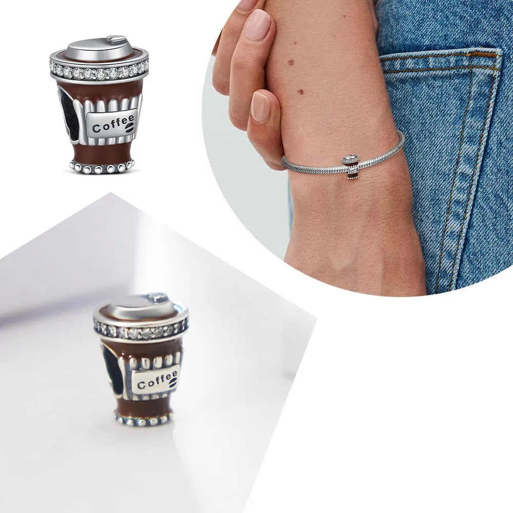 ZYWANY 925 Sterling Silver Coffee Bead Fit Bracelet Diy Bead Women Fashion Jewelry Classic Cup Charm Daily Wear Dangle Pendant