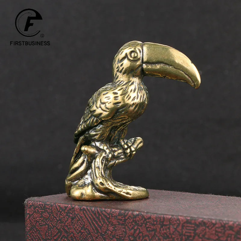 Antique Brass Parrot Small Statue Ornament Cute Animal Bird Figurines Miniatures Decorations Crafts Home Decors Accessories Gift