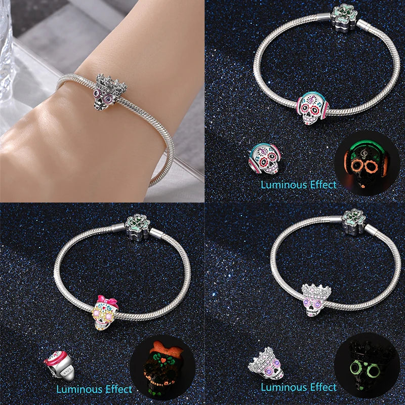 2025 Hot Sale Halloween Charms Bead 925 Sterling Silver Luminous Pumpkin Ghost Dangle Fit Bangle Bracelet Necklace DIY Jewelry