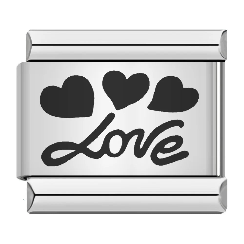 Fashion Romantic Heart I Love Dad Mum You Dogs Links Charm Fit 9mm Bracelet Stainless Steel Valentine's Day Jewelry DIY Making