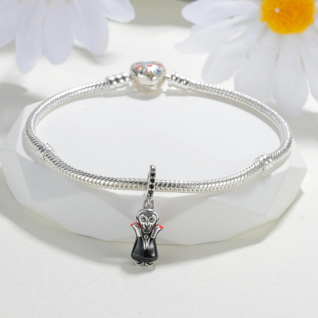 925 Sterling Silver Dracula Vampire Pendant Beaded DIY Fit Bracelet Jewelry Making Charm Lady Jewelry Lover Halloween Gift
