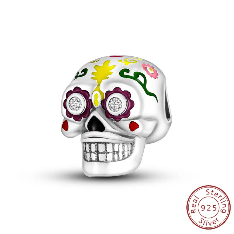 Halloween Charm Bead Pendant 925 Sterling Silver Pumpkin Witch Doll Skeleton Mummy Candy Charm Fit Original Bracelet DIY Jewelry