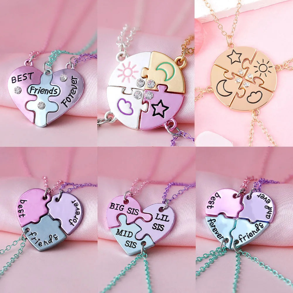 Lovecryst 3/4Pcs/set Heart-shaped Stitching Best Friend Necklace BFF Friendship Jewelry Gifts for Girls