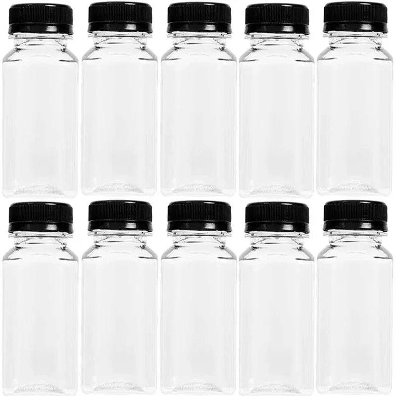 10/1x Transparent Juice Bottles with Caps Empty Clear Containers with Seal Lids for Home DIY Smoothie Milk Water Other Beverages