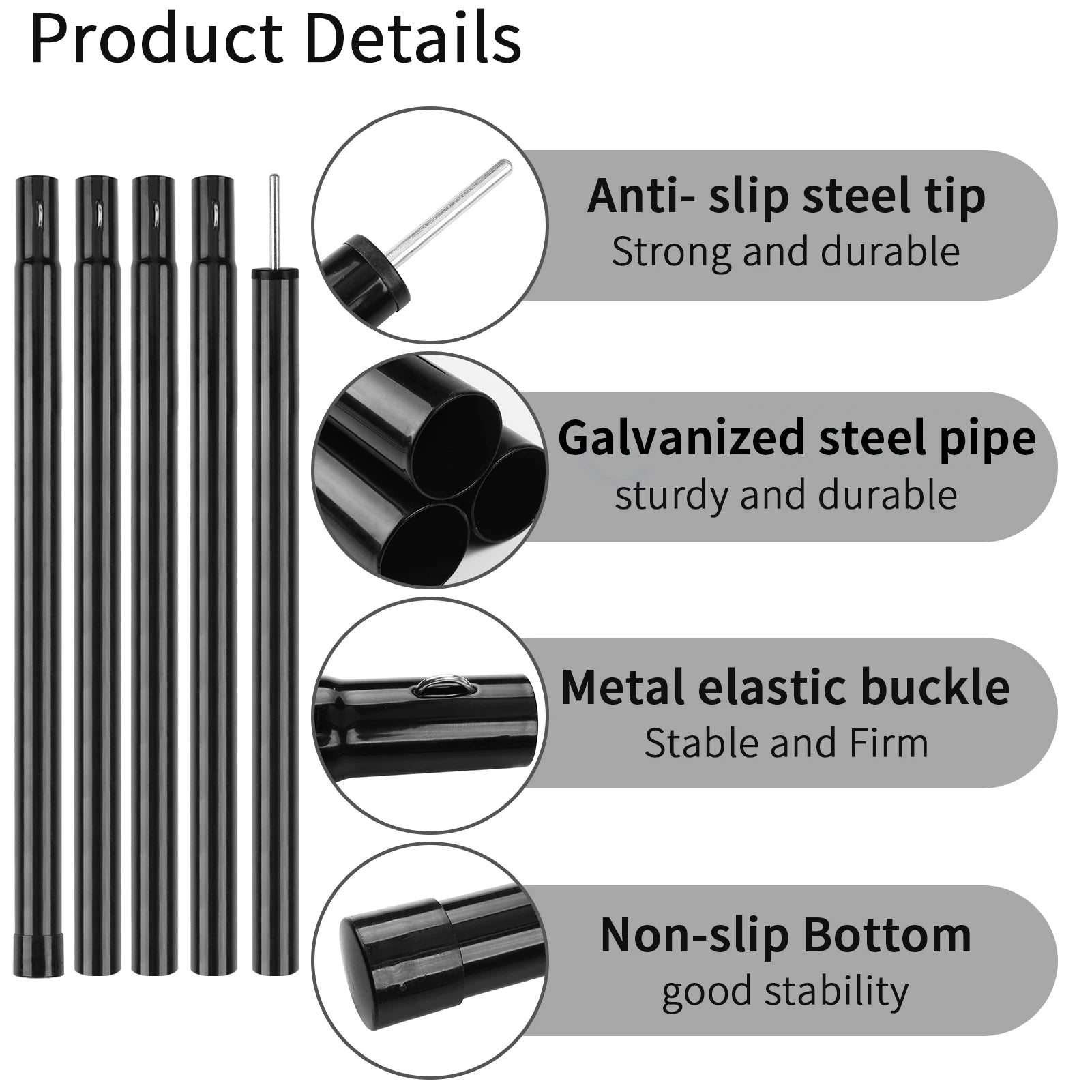 Set of 2 Tent Poles for Tarp Adjustable Camping Tarp Poles Collapsible Tent Pole for Backpacking Hiking Awning Canopy Shelter