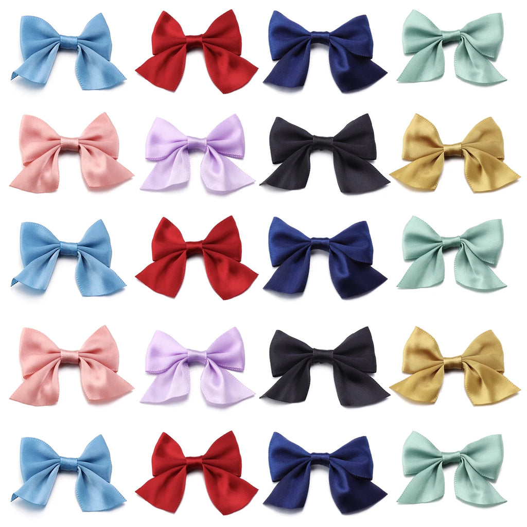 20Pcs/Lot 4cmx7cm Ribbon Width 2.5cm Polyester Satin Handmade Ribbon Bows For DIY Sewing Crafts Bouquets Party Christmas Decor
