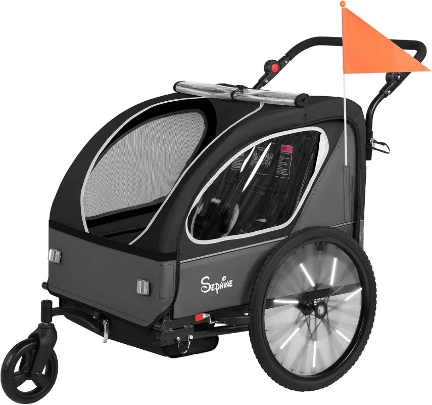 Kids Bike Trailer, 2 in1 Canopy Carrier Converts to Pushcart Suitable for 1 to 2 Toddlers, Kids, Quick Attach to Bike
