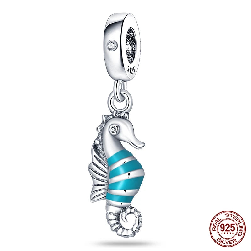 Original Ocean Series Fit 3mm Bracelet 100% Authentic 925 Sterling Silver Turtle Crab Mermaid Charm Beads DIY Jewelry Gift