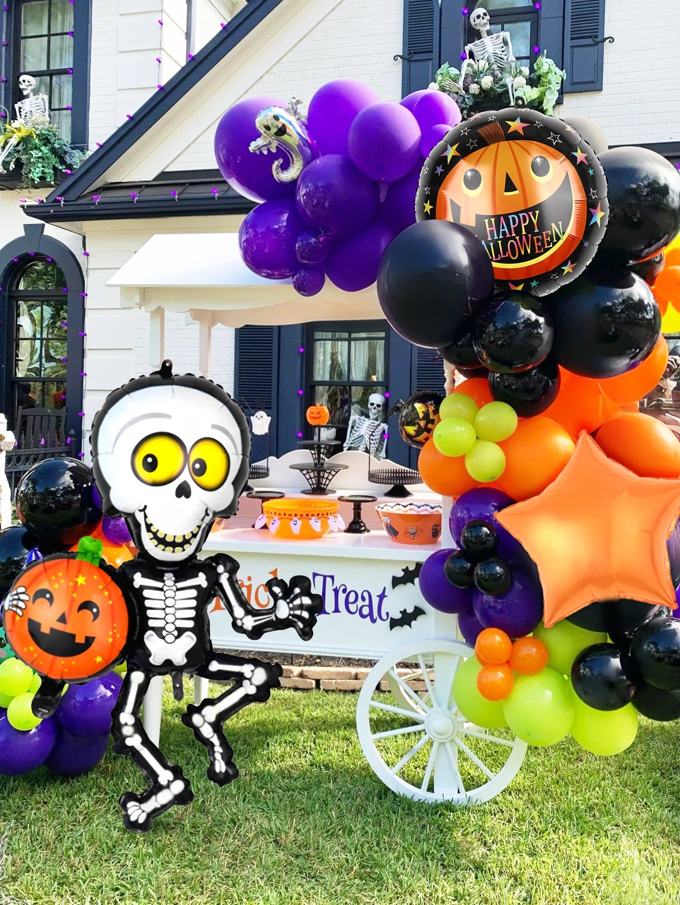 5 pcs Halloween skull balloon set, suitable for Halloween party decoration, trick or treat, horror decoration supplies