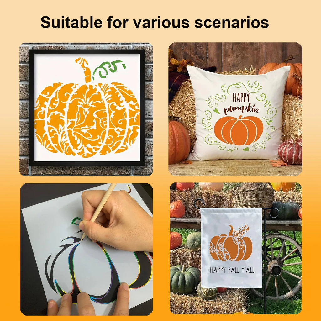 9pcs Pumpkin Painting Templates, Reusable Thanksgiving Halloween DIY Crafts, Suitable for Wall, Metal, Wood, Fabric Decoration