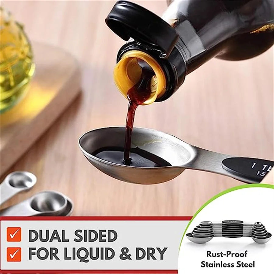 Stainless Steel Magnetic Measuring Spoons Set Heavy Duty Metal Kitchen Gadgets for Baking & Cooking, Fits in Most Kitchen Spice