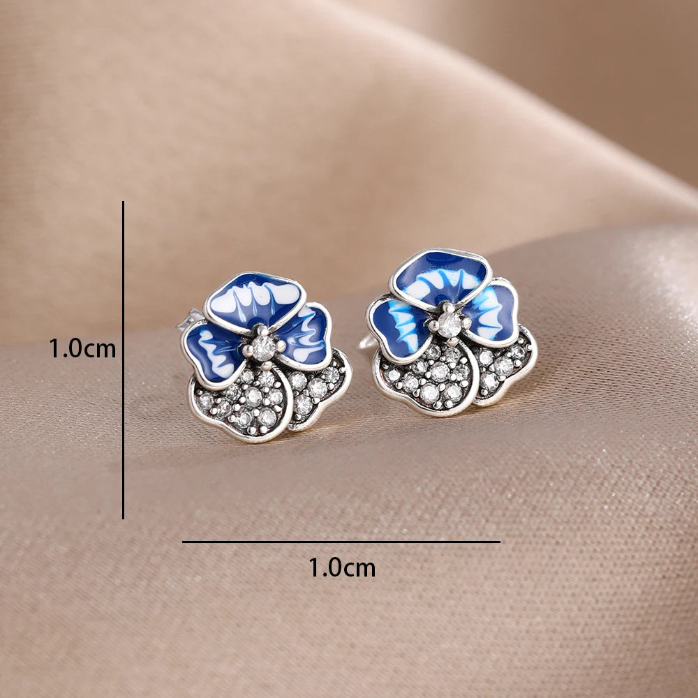 2025 New 925  silver earrings with sparkling red heart and pink bow earrings that fit original women's jewelry DIY birthday gift