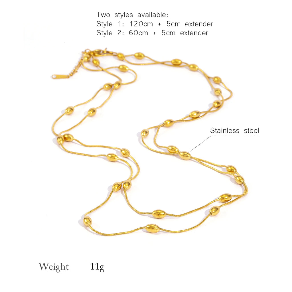 120cm Layered Chain Necklace for Women, Retro Adjustable 2-3 Layer Choker, Stainless Steel Waterproof Hypoallergenic Jewelry