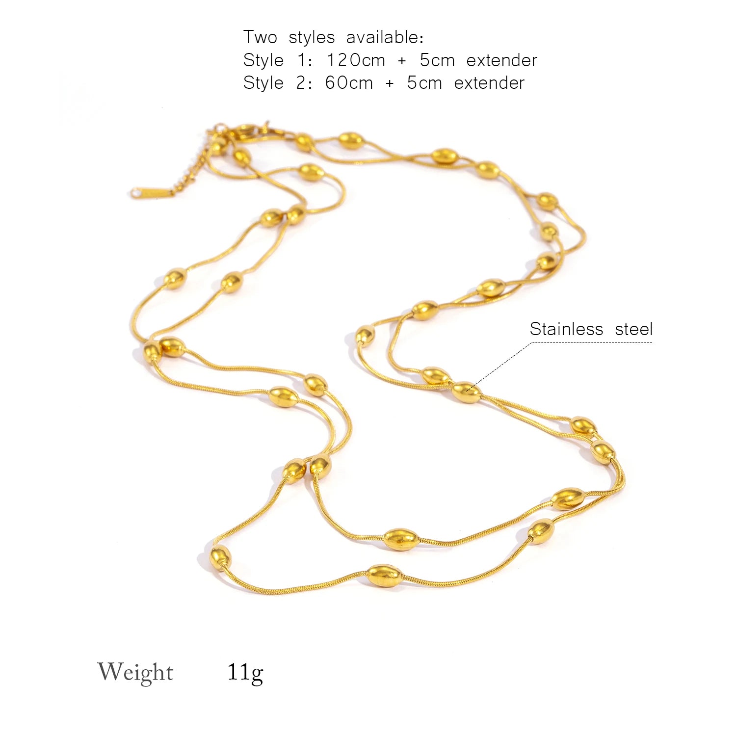120cm Layered Chain Necklace for Women, Retro Adjustable 2-3 Layer Choker, Stainless Steel Waterproof Hypoallergenic Jewelry