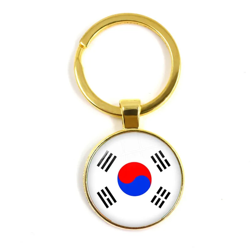 National Flag Round Keychain Korea, Serbia, Russia, Slovenia, Argentina, the United States, Turkey, Spain, Dominica Keyring Gift