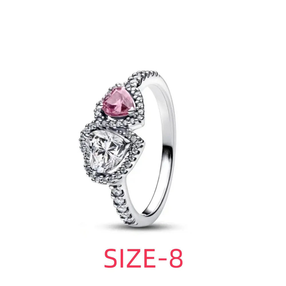 New 925 silver white pink double heart-shaped necklace ring earrings, suitable for Valentine's Day and women's holiday gifts