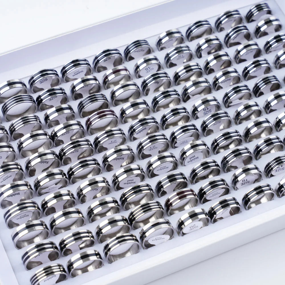 10/20/30/50Pcs Classic Fashion Stripe Hollow Colorful Sticker Stainless Steel Ring Trend Women Jewelry Party Decoration Gift