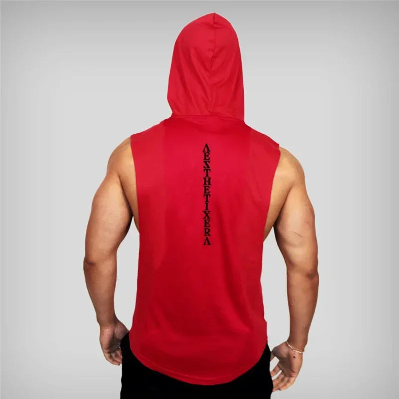 Gym Clothing Fitness Hooded Hip Hop Tank Top Men Bodybuilding Muscle Workout Singlet Sleeveless Shirt Outdoor Jogging Sweatshirt