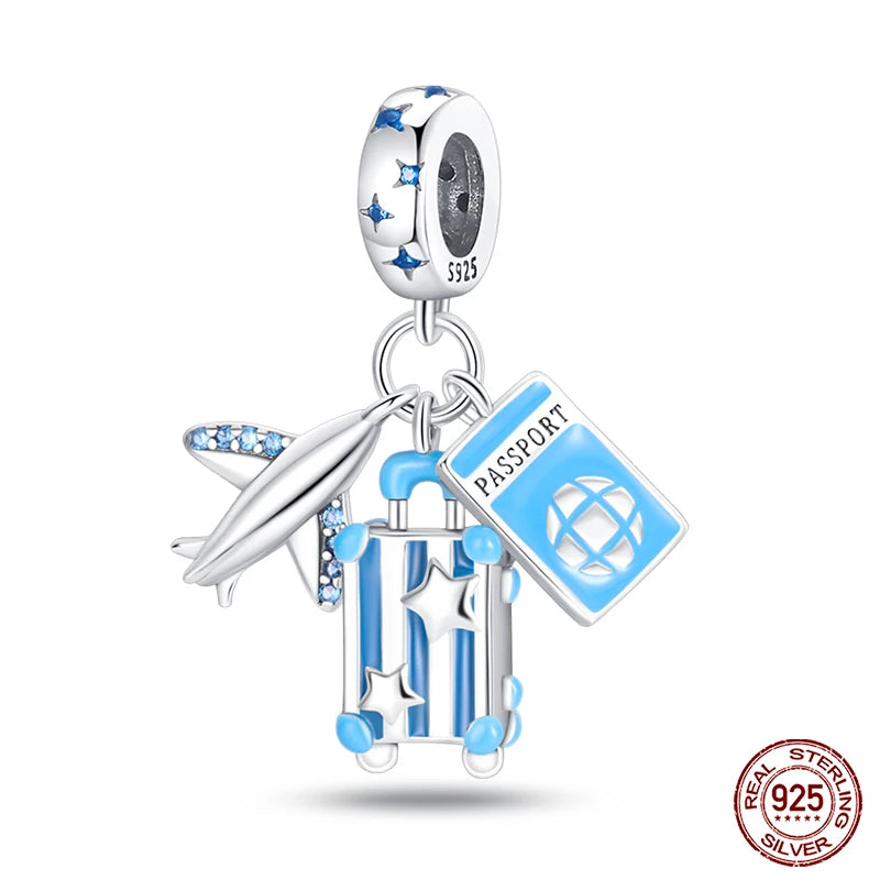 100% 925 Sterling Silver Hot Air Balloon Suitcase Graduation Travel Series Charm Beads Fit Qikaola Original Bracelet DIY Jewelry