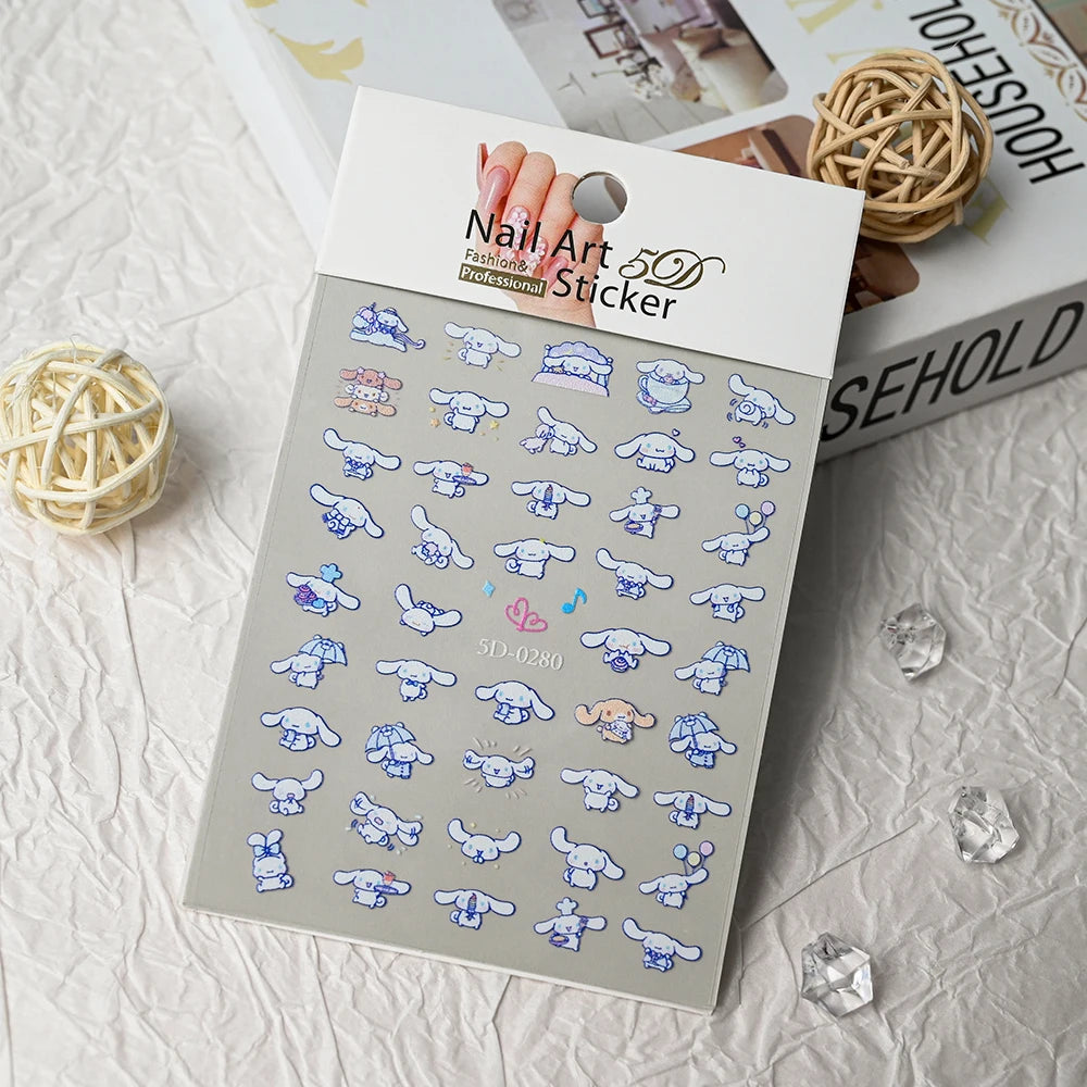 5D Sanrio Hawaii Hello Kitty/Mymelody Nail Stickers 1Pcs Kawaii Cartoon Kitty Nail Stickers DIY Holiday Girl Manicure Slider