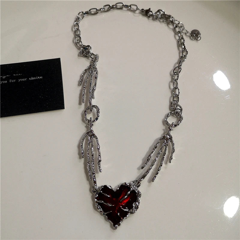 Punk Rock Y2K Black Star Cross Red Heart Pendant Ghost Claw Choker Chain Necklace Men Women Goth Vintage Grunge EMO Accessories