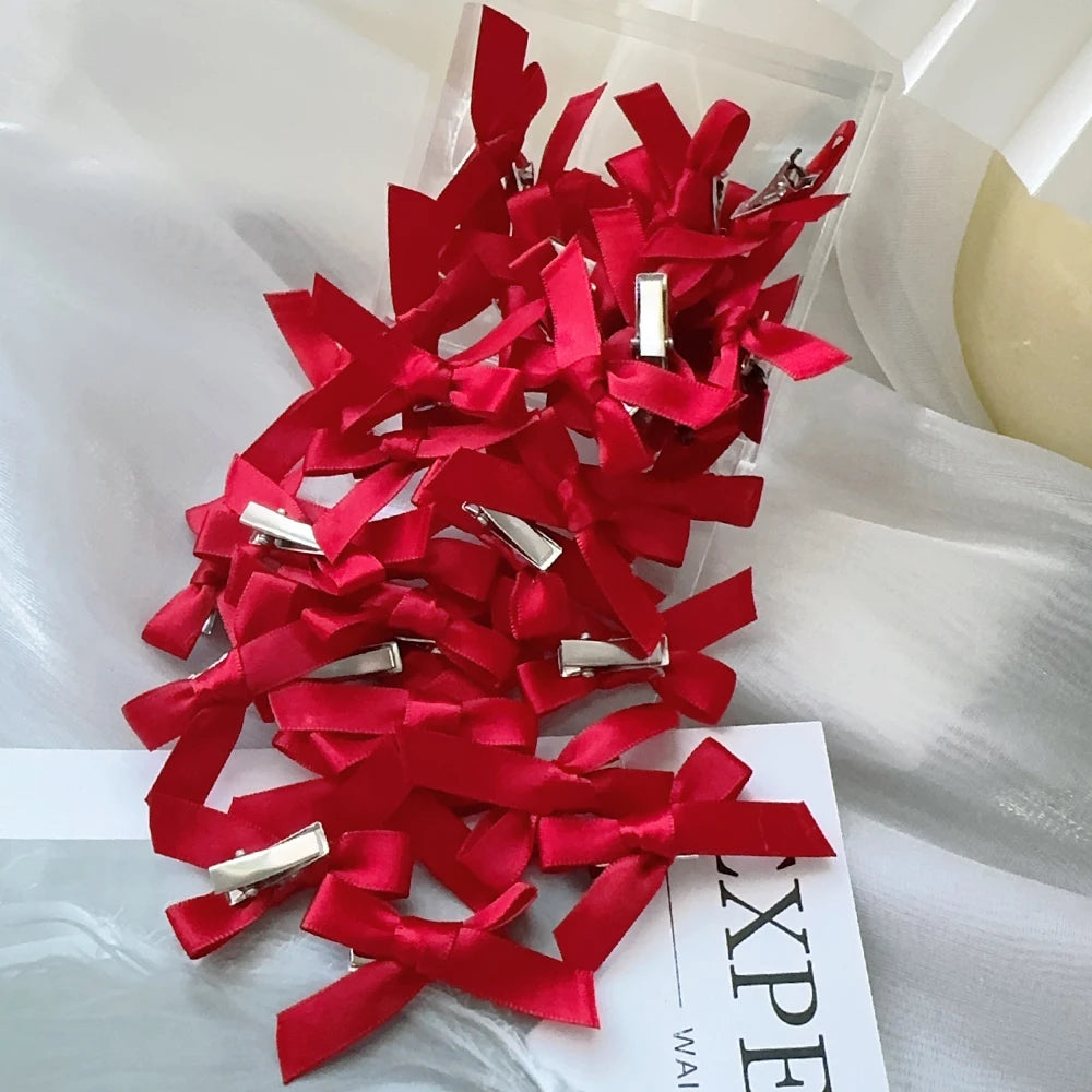 4/6/8/10Pcs Kids Sweet Solid Color Mini Bowknot With Hair Clip Baby Girls Ballet Style Ribbon Braided Hair Accessories Wholesale