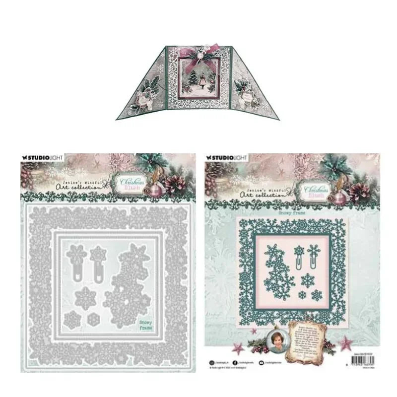 Christmas Blush Winter crackle Holiday Snowy Star frame Metal Cutting Die Silicone Stamp Scrapbook Stencil Photo Album DIY Paper